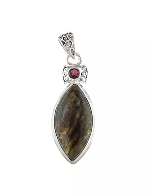 Labradorite and Garnet Stone Sterling Silver Pendant