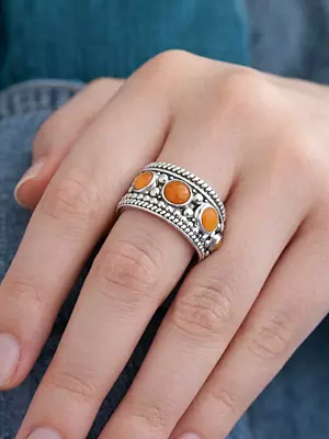 Granulated Coral Sterling Silver Ring