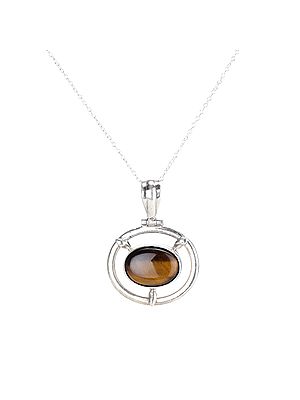 Oval Tiger Eye Stone Pendant with Sterling Silver Wheel