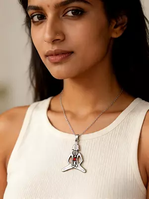 Yoga Mudra Sterling Silver Pendant with Red Coral Stone