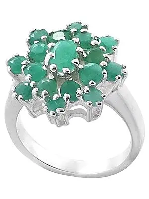 Floral Emerald Gemstone Ring Made in Sterling Silver