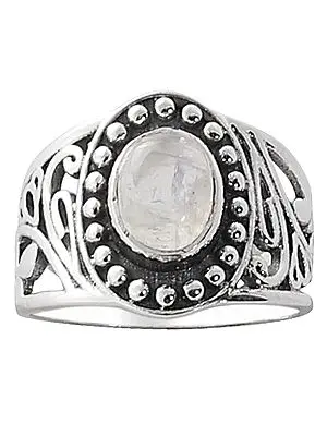 Designer Sterling Silver Ring Studded with Rainbow Moonstone