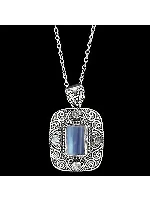 Designer Rainbow Moonstone Pendant With A Sterling Silver Frame