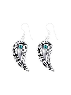 Leaf Design Sterling Silver Earrings Studded with Turquoise Stone