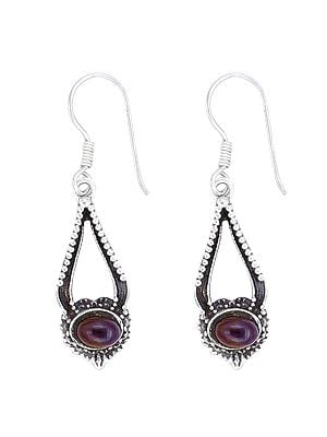 Sterling Silver Earrings Studded with Garnet Stone