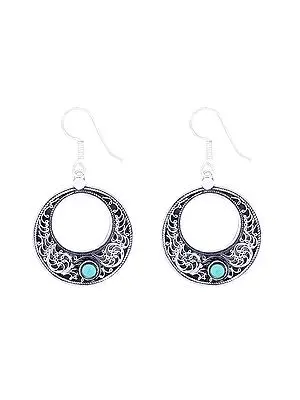 Stylish Sterling Silver Earrings with Turquoise Stone