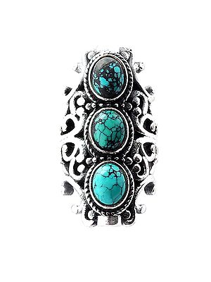 Big Size Sterling Silver Ring Studded with Turquoise Stone