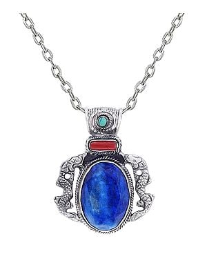 Designer Sterling Silver Pendant with Lapis Lazuli | Coral |Turquoise Stone