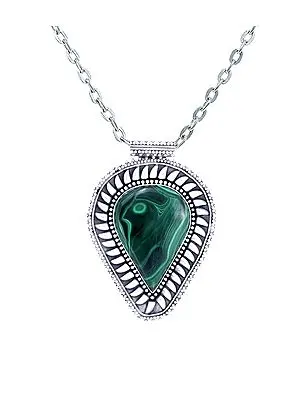 Large Pan Shaped Sterling Silver Pendant with Malachite Stone