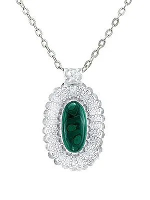 Large Embroidered Sterling Silver Pendant with Malachite Stone