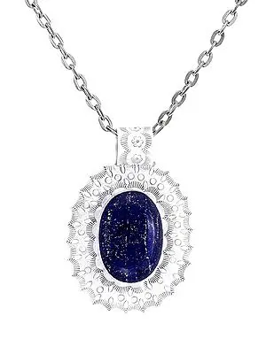 Large Embroidered Sterling Silver Pendant with Lapis Lazuli Stone