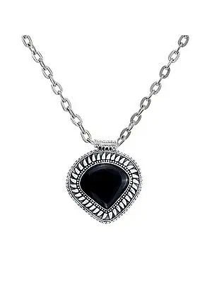 Large Black Onyx Stone Sterling Silver Pendant