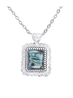 Large Square Shaped Sterling Silver Pendant with Labradorite Stone