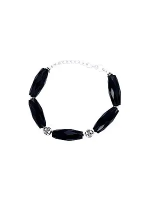 Sterling Silver Bracelet with Faceted Black Onyx Stone