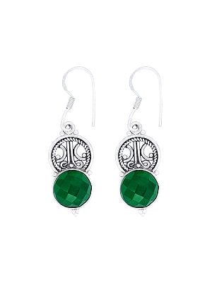 Designer Sterling Silver Earrings with Faceted Emerald Stone