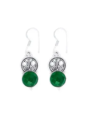 Designer Sterling Silver Earrings with Faceted Emerald Stone