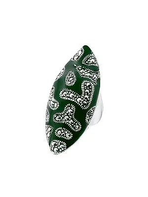Big Size Leaf Shape Sterling Silver Ring with Emerald Stone