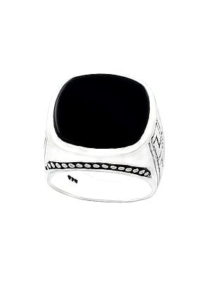 Embroidered Sterling Silver Ring with Black Onyx Stone