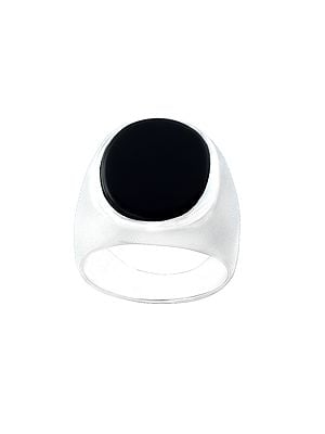 Oval Shape Sterling Silver Ring with Black Onyx Stone