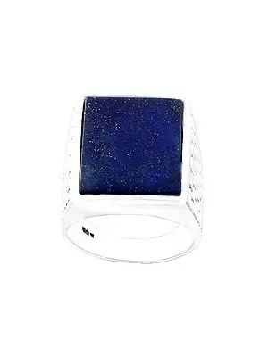 Square Brick Design Sterling Silver Ring with Lapis Lazuli  Stone