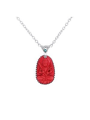 Sterling Silver Buddha Pendant with Red Gemstone