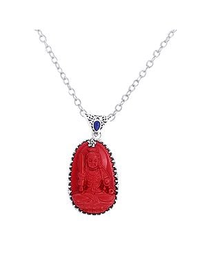 Red Stone Buddha Sterling Silver Pendant with Precious Gemstone