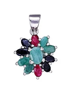 Sterling Silver Pendant with Ruby, Emerald and Sapphire Gemstone