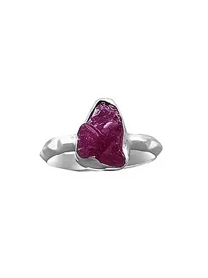 Designer Sterling Silver Ring with Rugged Pink Gemstone