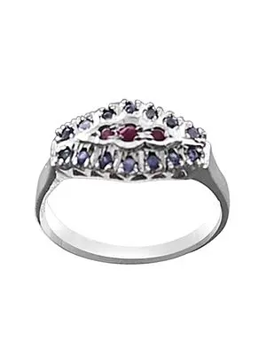 Stylish Sterling Silver Ring with Sapphire & Ruby