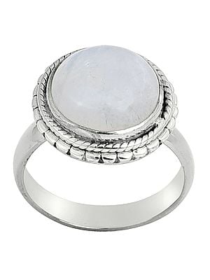 Sterling Silver Ring with Circular Rainbow Moonstone