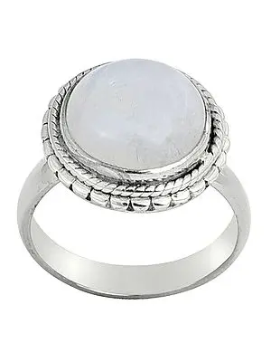 Sterling Silver Ring with Circular Rainbow Moonstone