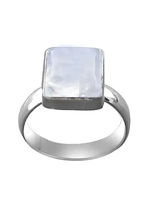 Square Design Sterling Silver Ring with Rainbow Moonston
