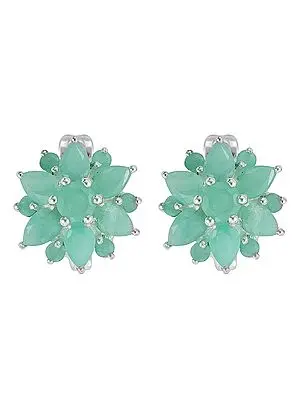 Floral Design Earrings with Emerald Stone