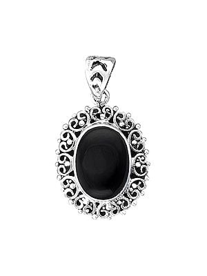 Natural Black Sterling Silver Pendant with Gemstone