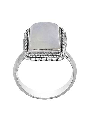 Designer Sterling Silver Ring with Square Rainbow Moonstone