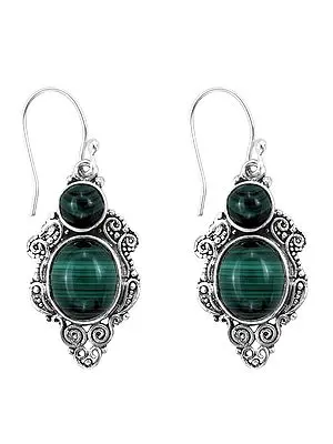 Designer Sterling Silver Earring with Green Malachite Stone