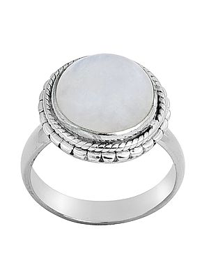 Sterling Silver Ring with Circular Rainbow Moonstone