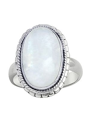 Designer Sterling Silver Ring with Rainbow Moonstone