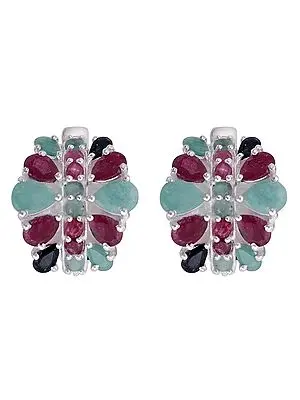 Superfine Sterling Silver Earring with Ruby, Emerald & Sapphire