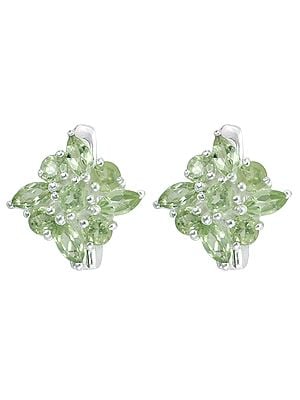 Superfine Sterling Silver Earring with Faceted Peridot Stone