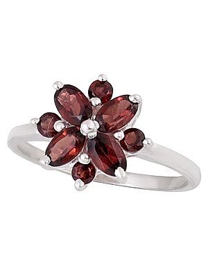 Superfine Sterling Silver Ring with Faceted Garnet Stone