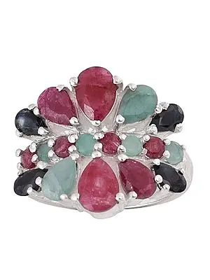 Superfine Sterling Silver Ring with Multiple Gemstone