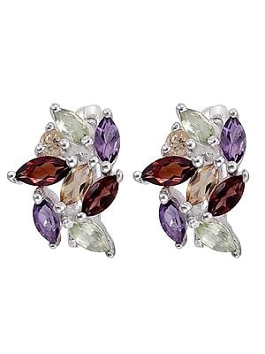 Superfine Sterling Silver Earring with Multiple Gemstones