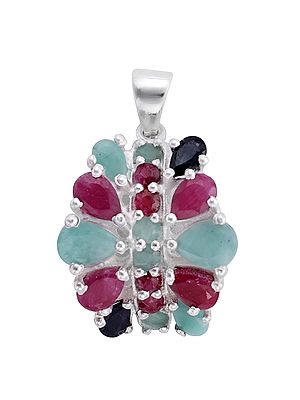 Sterling Silver Pendant with Emerald, Ruby & Sapphire Gemstone