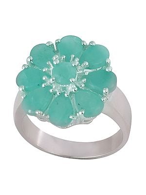 Designer Sterling Silver Ring with Emerald Stone
