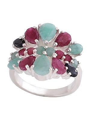 Superfine Sterling Silver Ring with Multiple Gemstone