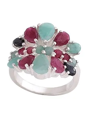 Superfine Sterling Silver Ring with Multiple Gemstone