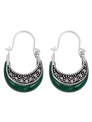 Designer Sterling Silver Earring with Green Onyx