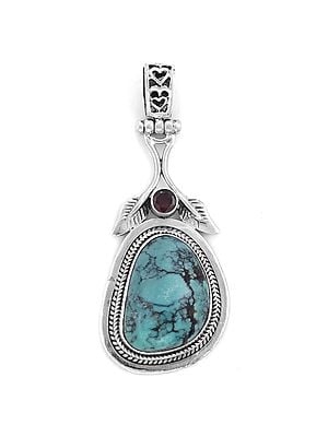 Stylish Sterling Silver Pendant with Turquoise and Garnet Stone