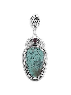 Sterling Silver Pendant with Turquoise and Garnet Stone